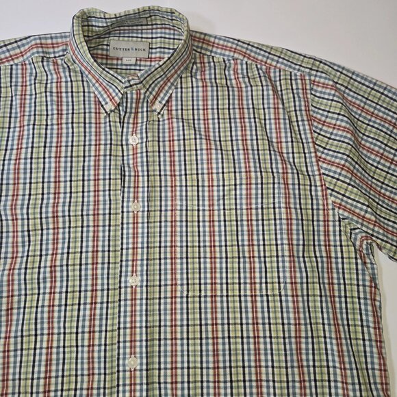 Cutter & Buck Mens Large Short Sleeve Button Up Cotton Plaid Multicolor Preppy - Picture 1 of 6